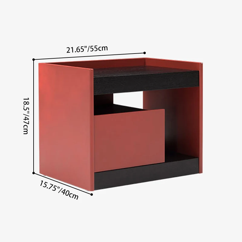 Modern Minimalist Two-Tone Nightstand 1-Drawer - Black Oak & Scarlet Accent Storage Bedside Table For Bedroom