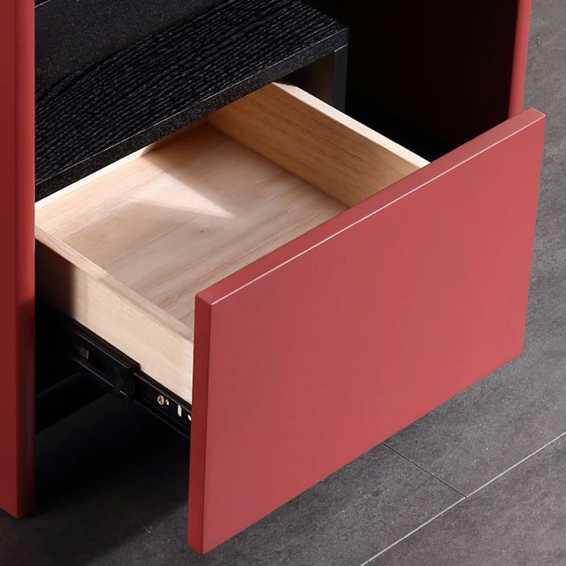Modern Minimalist Two-Tone Nightstand 1-Drawer - Black Oak & Scarlet Accent Storage Bedside Table For Bedroom