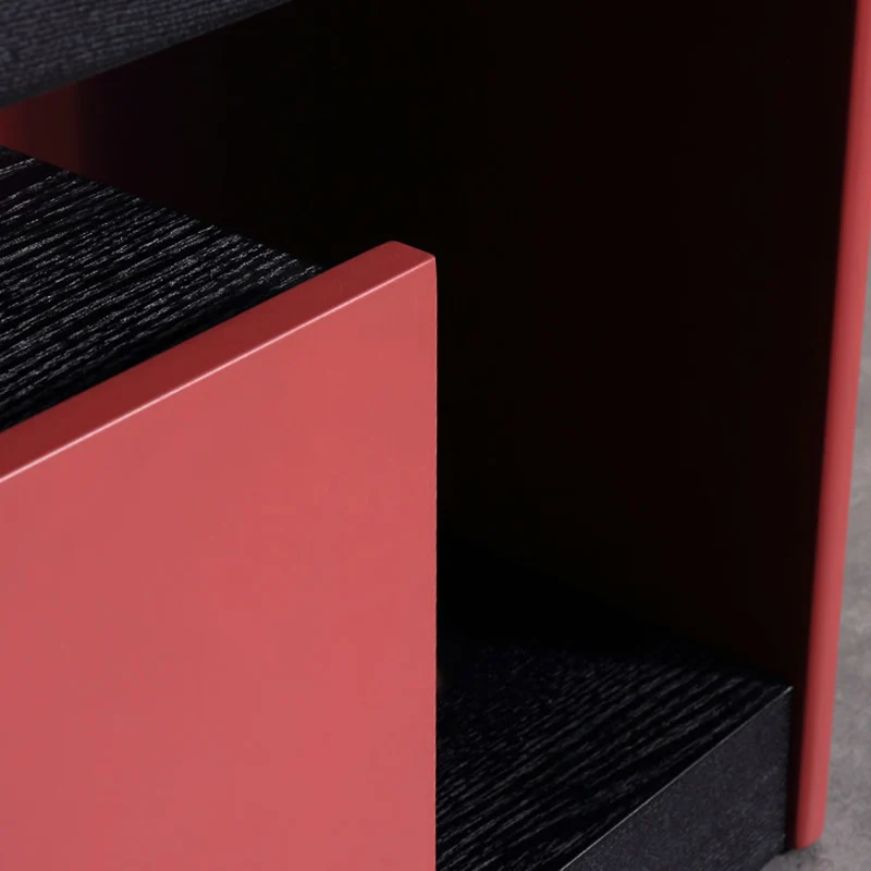 Modern Minimalist Two-Tone Nightstand 1-Drawer - Black Oak & Scarlet Accent Storage Bedside Table For Bedroom