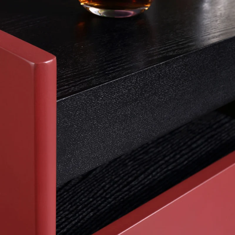 Modern Minimalist Two-Tone Nightstand 1-Drawer - Black Oak & Scarlet Accent Storage Bedside Table For Bedroom