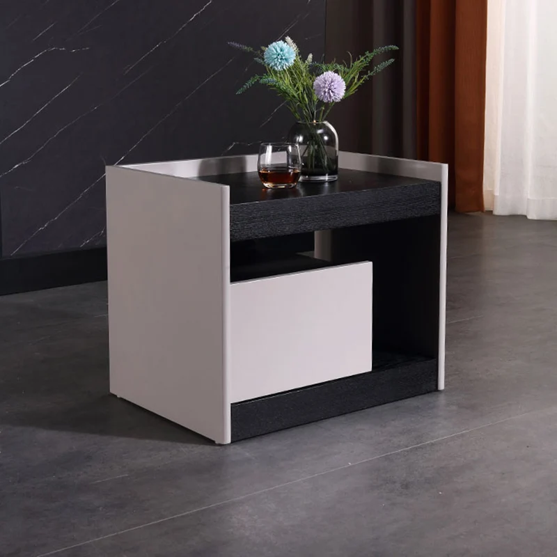 Modern Minimalist Nightstand: Black Oak & Gray Single-Drawer Nightstand - Sleek Matte Finish Storage Bedside Table For Bedroom