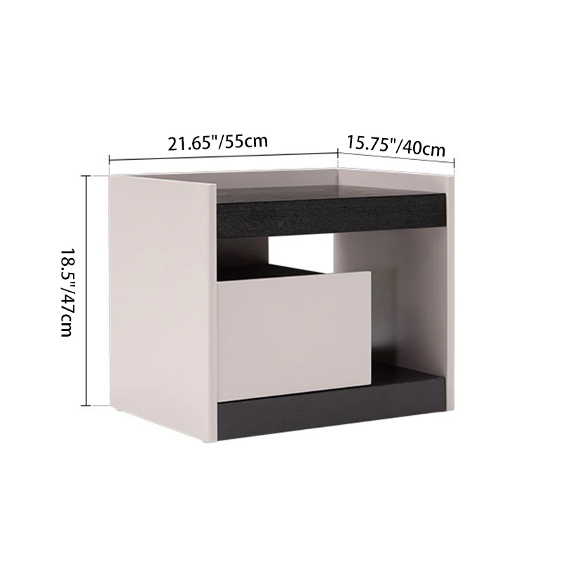 Modern Minimalist Nightstand: Black Oak & Gray Single-Drawer Nightstand - Sleek Matte Finish Storage Bedside Table For Bedroom