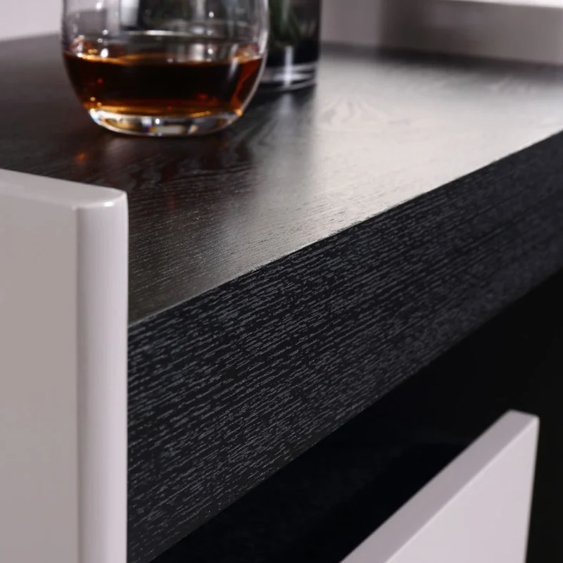 Modern Minimalist Nightstand: Black Oak & Gray Single-Drawer Nightstand - Sleek Matte Finish Storage Bedside Table For Bedroom