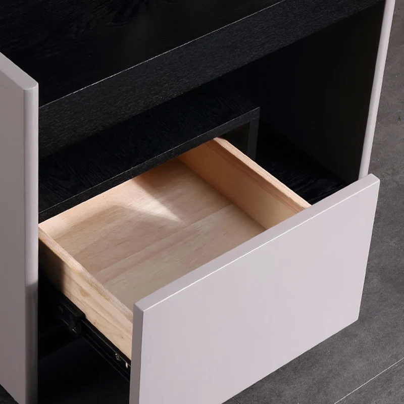 Modern Minimalist Nightstand: Black Oak & Gray Single-Drawer Nightstand - Sleek Matte Finish Storage Bedside Table For Bedroom