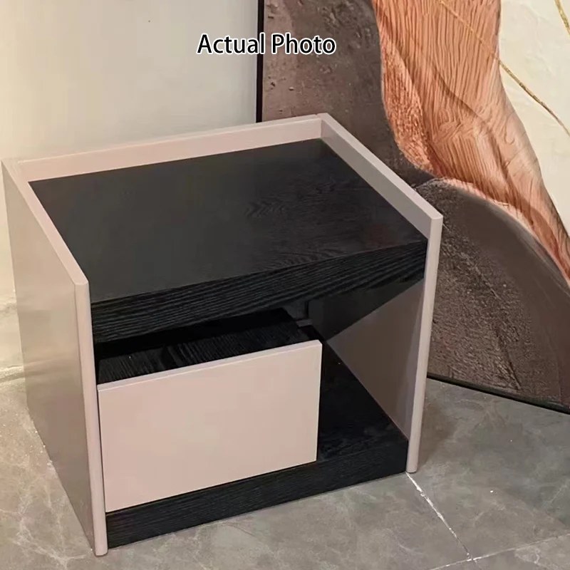 Modern Minimalist Nightstand: Black Oak & Gray Single-Drawer Nightstand - Sleek Matte Finish Storage Bedside Table For Bedroom