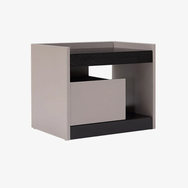 Modern Minimalist Nightstand: Black Oak & Gray Single-Drawer Nightstand - Sleek Matte Finish Storage Bedside Table For Bedroom