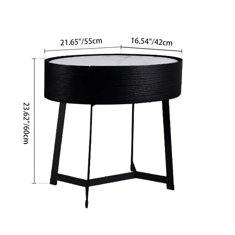 Contemporary Luxury High-Leg Nightstand: Marble Look Sintered Stone - Robot Vacuum Friendly Metal Base 1-Drawer Bedside Table For Bedroom