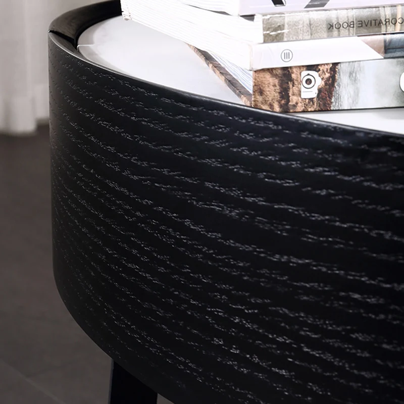 Contemporary Luxury High-Leg Nightstand: Marble Look Sintered Stone - Robot Vacuum Friendly Metal Base 1-Drawer Bedside Table For Bedroom