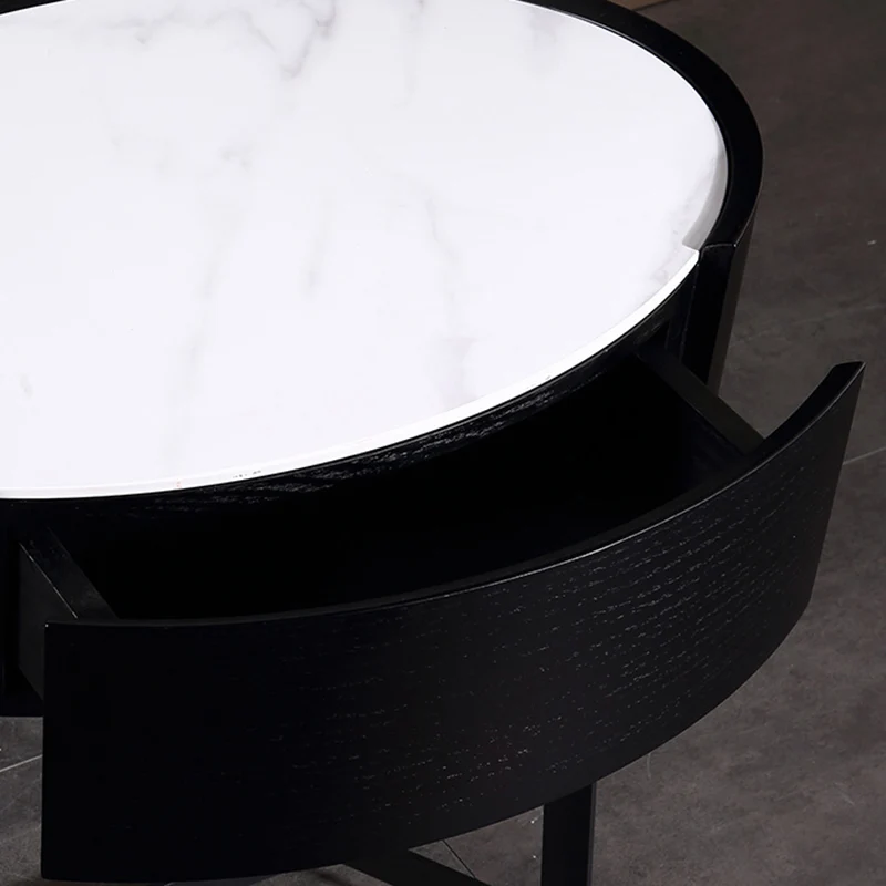 Contemporary Luxury High-Leg Nightstand: Marble Look Sintered Stone - Robot Vacuum Friendly Metal Base 1-Drawer Bedside Table For Bedroom