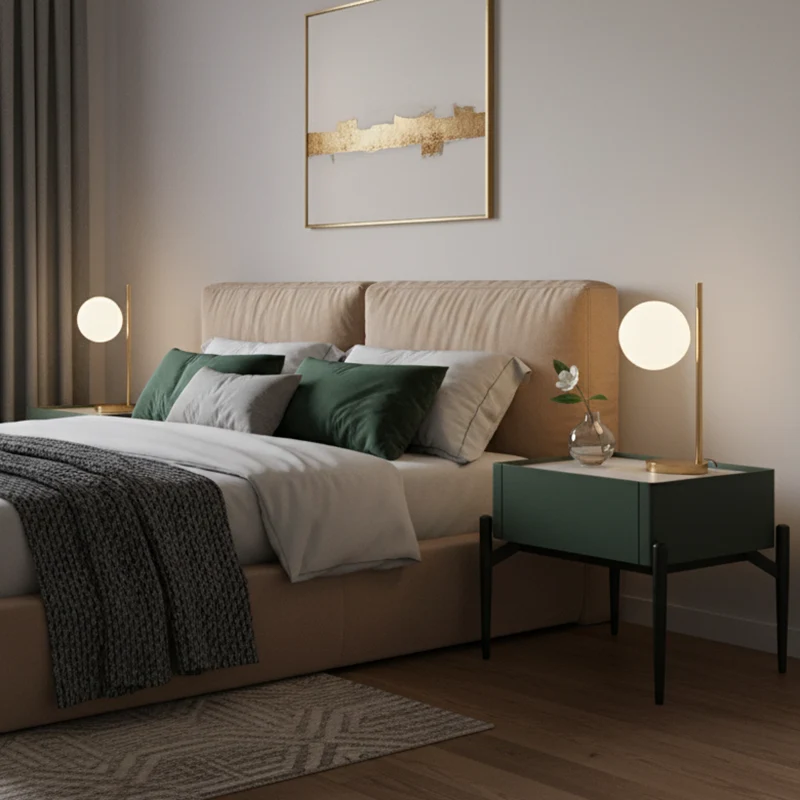 Modern Luxury Dark Green 1-Drawer Nightstand: Stiletto Legs High-End Accent Bedside Table For Bedroom