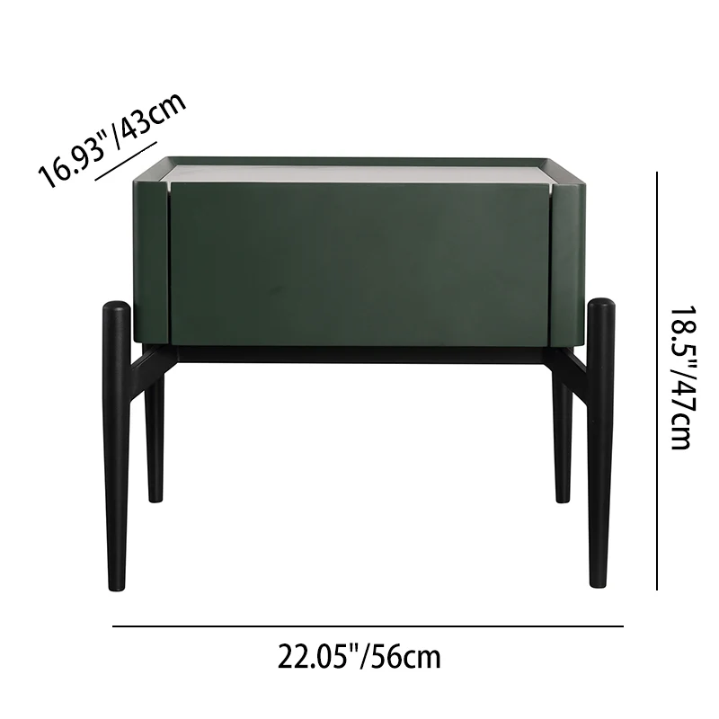 Modern Luxury Dark Green 1-Drawer Nightstand: Stiletto Legs High-End Accent Bedside Table For Bedroom