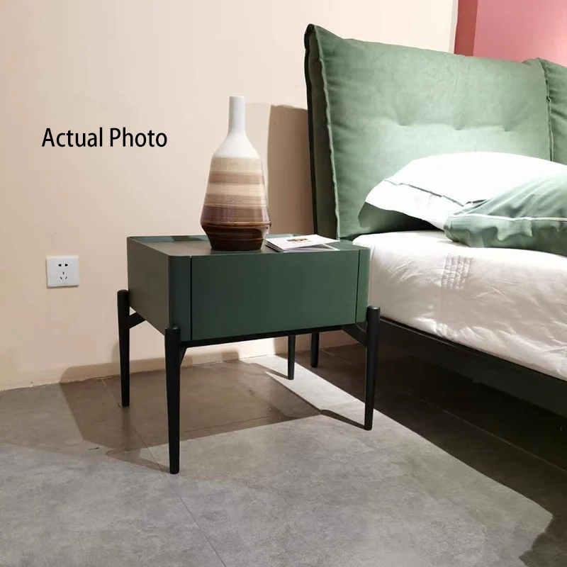 Modern Luxury Dark Green 1-Drawer Nightstand: Stiletto Legs High-End Accent Bedside Table For Bedroom