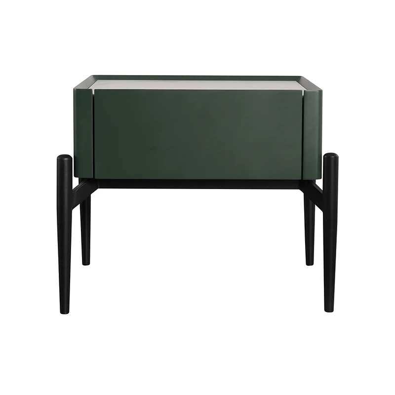 Modern Luxury Dark Green 1-Drawer Nightstand: Stiletto Legs High-End Accent Bedside Table For Bedroom