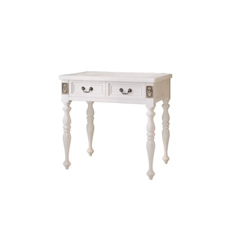 Modern Minimalist Solid Wood Rectangular Cylindrical Leg Makeup Vanity With 2 Drawers For Bedroom
