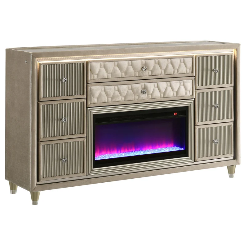 Coaster Furniture Lorient 222663FB 8-drawer LED Bedroom Flame Box Dresser - Ivory Camel