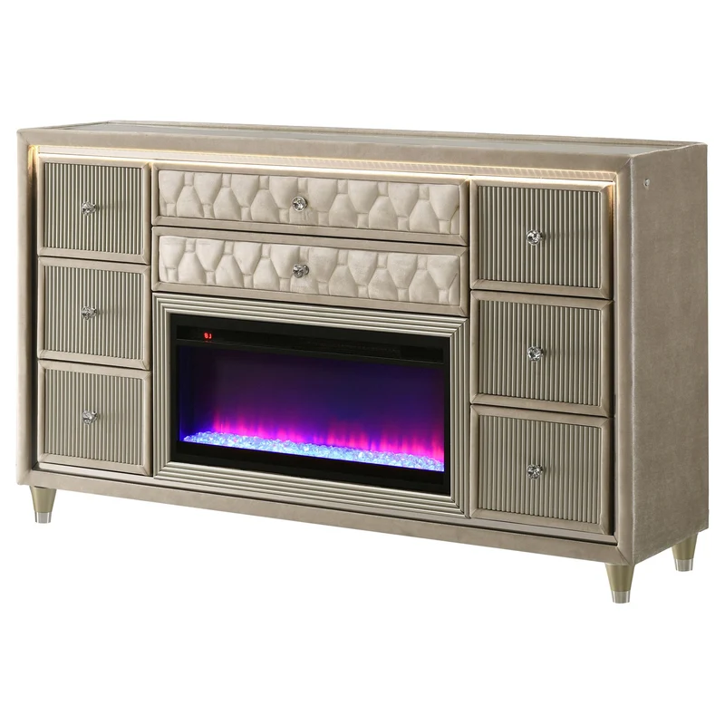 Coaster Furniture Lorient 222663FB 8-drawer LED Bedroom Flame Box Dresser - Ivory Camel