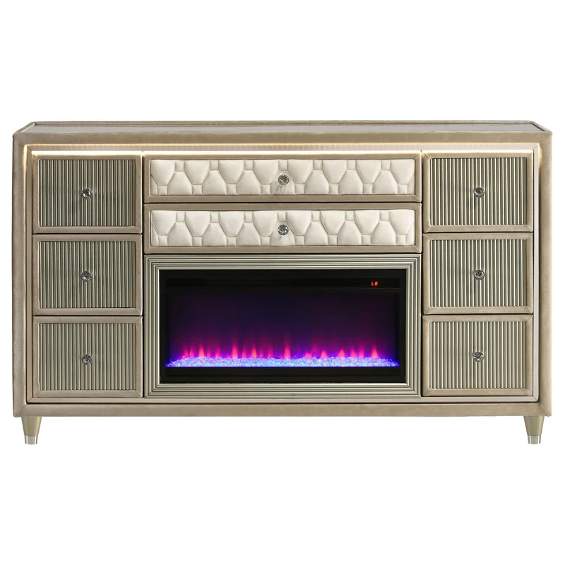 Coaster Furniture Lorient 222663FB 8-drawer LED Bedroom Flame Box Dresser - Ivory Camel