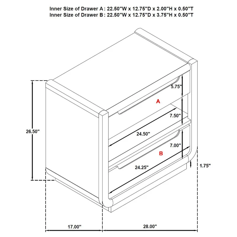 Coaster Furniture Leandro 222492 2-drawer LED Nightstand with USB - Burnished Black