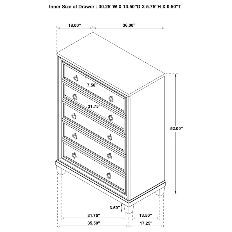 Coaster Furniture Pembroke 215925 5-drawer Chest - Washed Oak