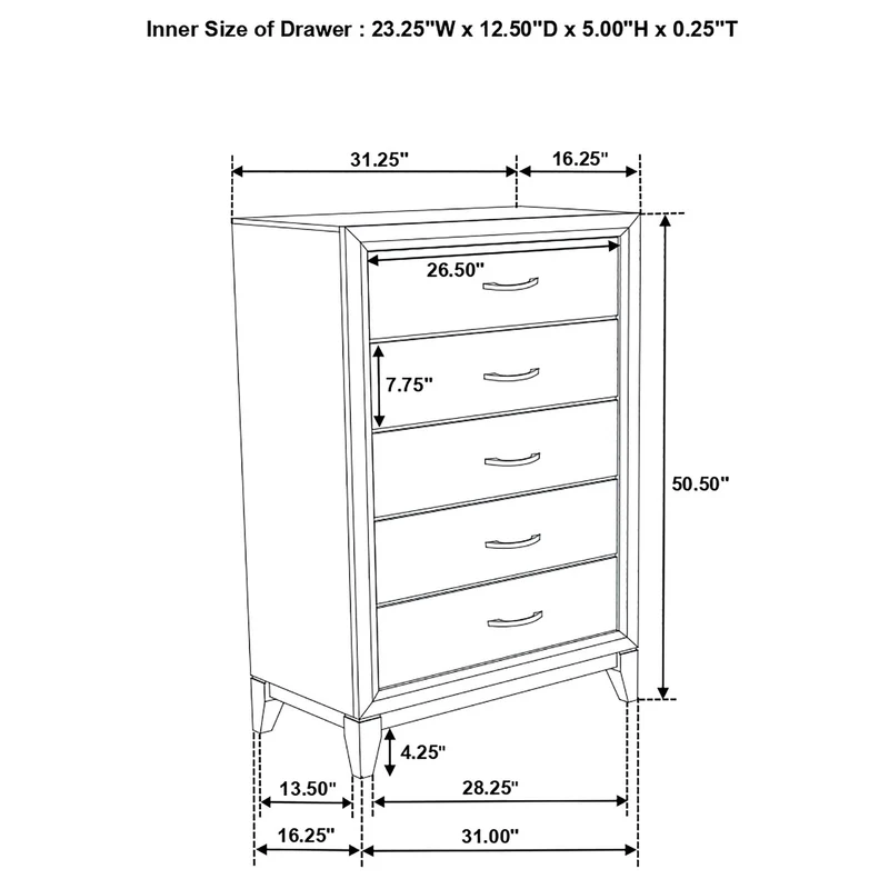 Coaster Furniture Valen 215915 5-drawer Bedroom Chest - Light Taupe