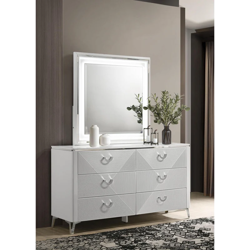 Coaster Furniture Cassia 215793M 6-drawer Dresser Cabinet with Mirror - White High Gloss