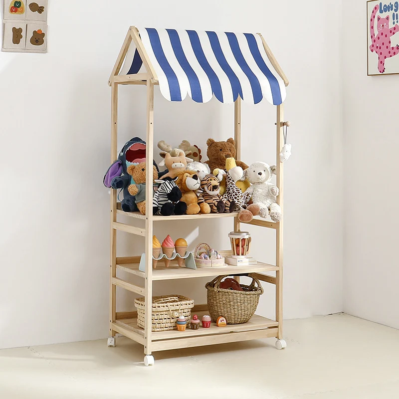 Contemporary Creative Rectangular Solid Pine Wood Fabric Storage Shelf 3-Tier For Living Room