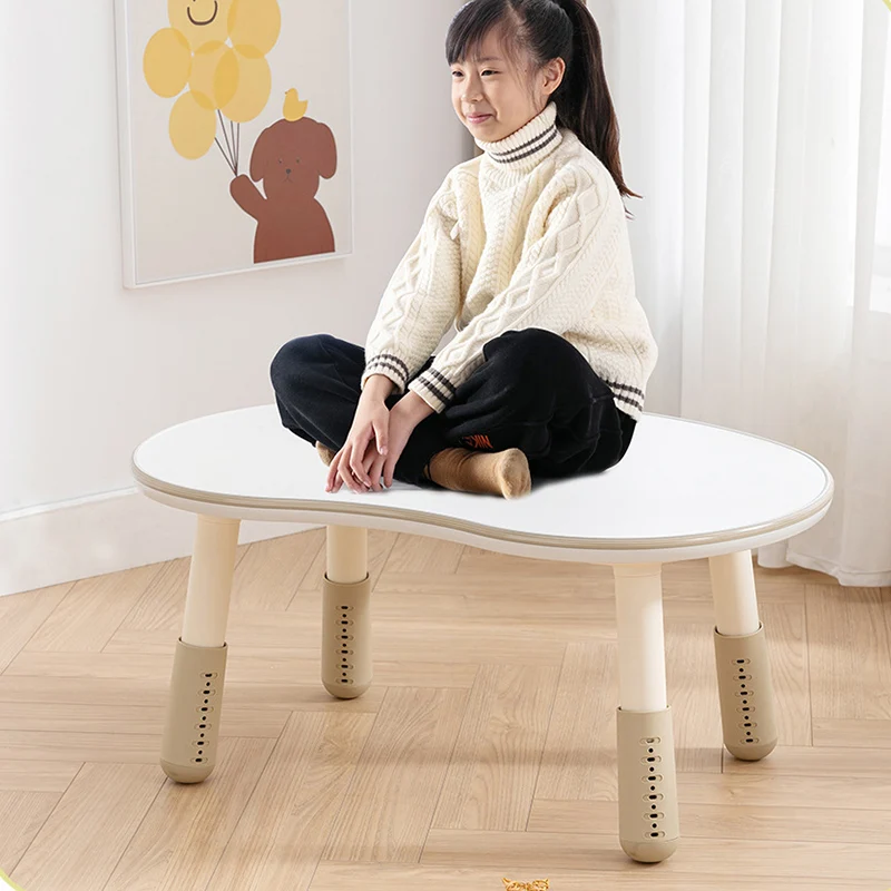 Contemporary Creative Oval Medium-Density Fiberboard PP Height-Adjustable Kids Table For Living Room & Bedroom