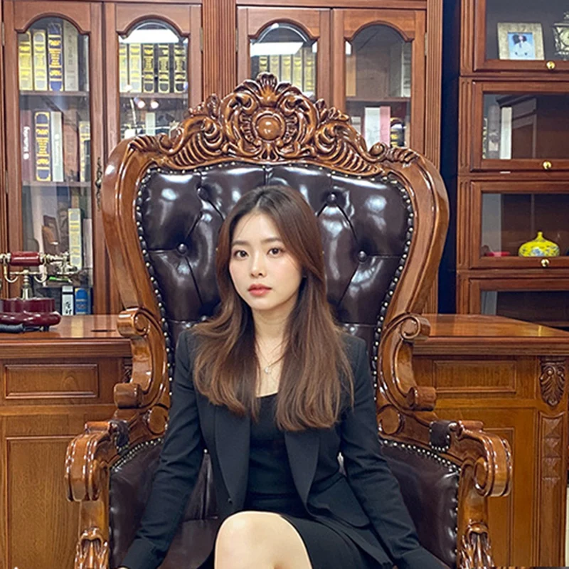 Traditional Vintage Rectangular Top-Grain Semi-Aniline Leather Faux Leather Rubberwood Stainless Steel Backrest Armrest Boss Chair Desk Chair For Home Office