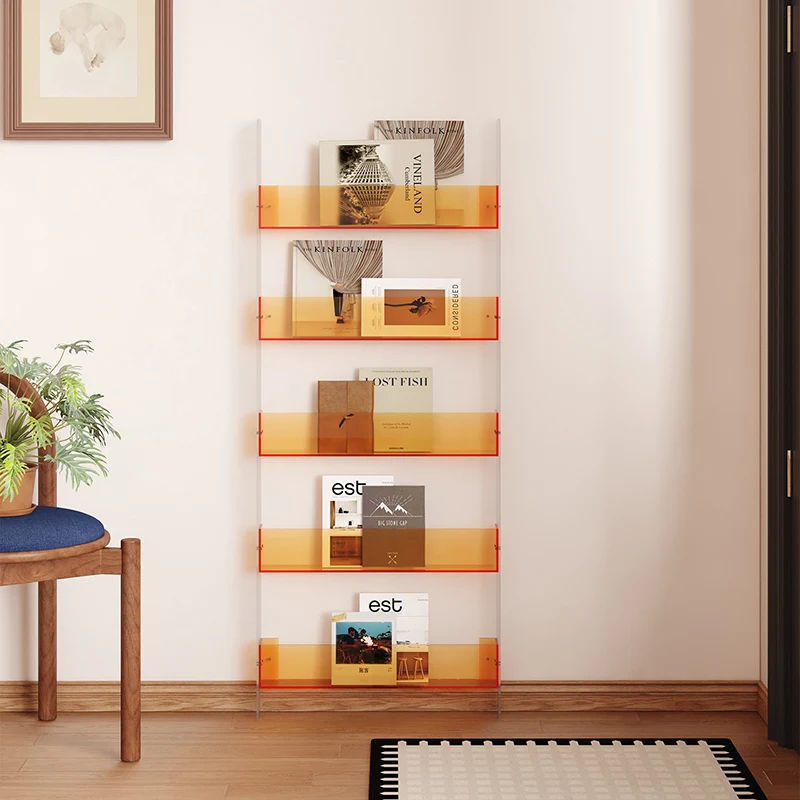 Modern Minimalist Rectangular Slim Acrylic Storage Shelf Bookshelf 4/5-Tier For Living Room
