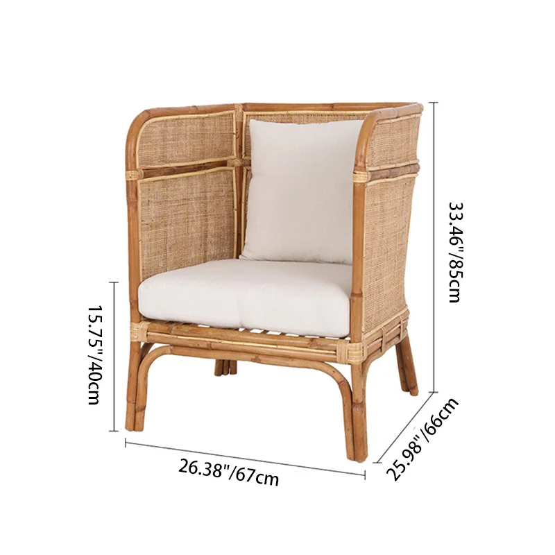 Traditional Chinese Backrest Armrest Sofa: Natural Indonesian Rattan & Handwoven - Waterproof Cushion Zen-Style Chair For Living Room