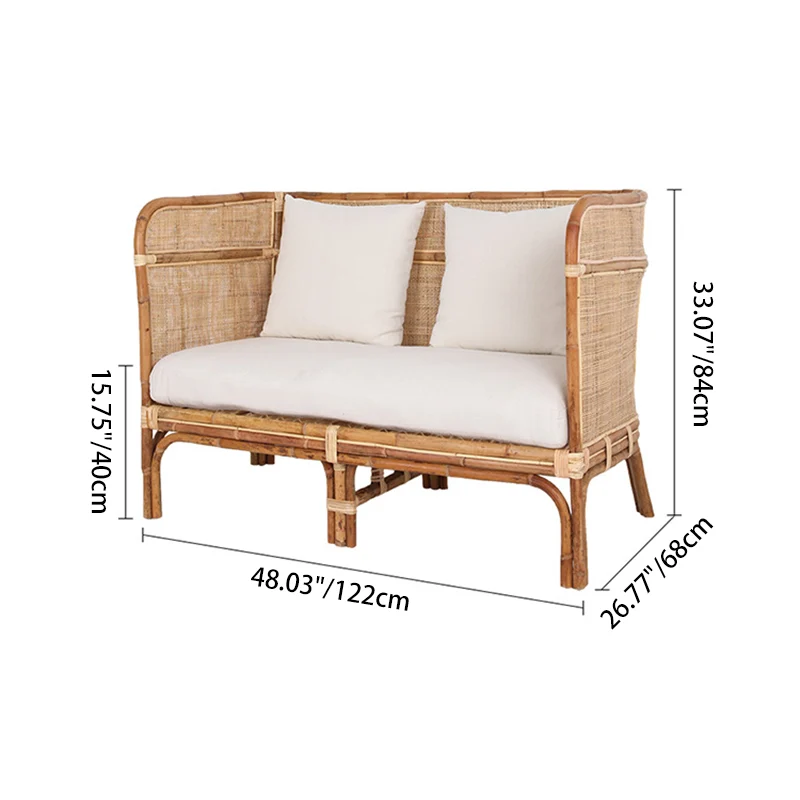 Traditional Chinese Backrest Armrest Sofa: Natural Indonesian Rattan & Handwoven - Waterproof Cushion Zen-Style Chair For Living Room