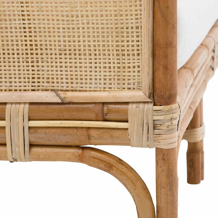 Traditional Chinese Backrest Armrest Sofa: Natural Indonesian Rattan & Handwoven - Waterproof Cushion Zen-Style Chair For Living Room