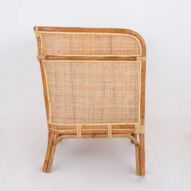 Traditional Chinese Backrest Armrest Sofa: Natural Indonesian Rattan & Handwoven - Waterproof Cushion Zen-Style Chair For Living Room