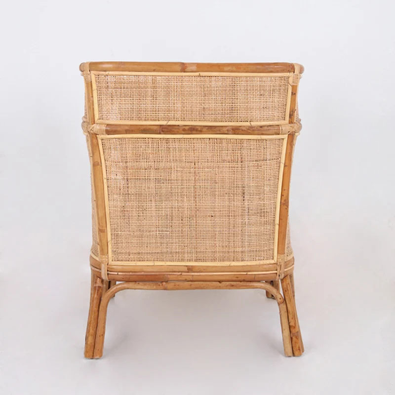 Traditional Chinese Backrest Armrest Sofa: Natural Indonesian Rattan & Handwoven - Waterproof Cushion Zen-Style Chair For Living Room