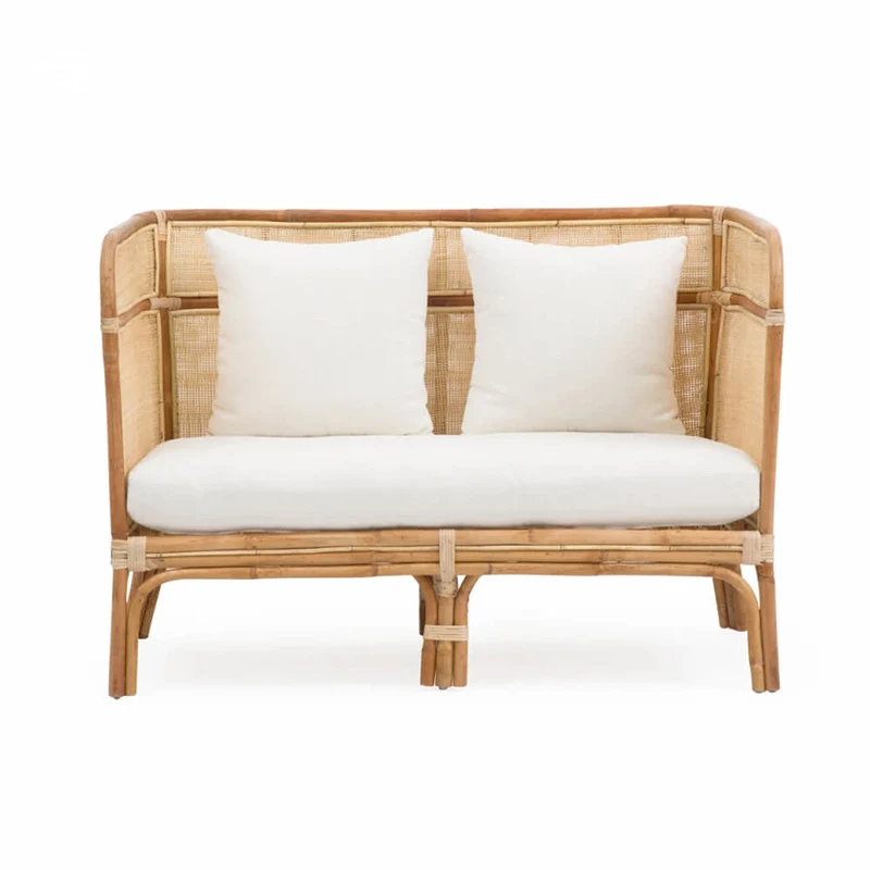 Traditional Chinese Backrest Armrest Sofa: Natural Indonesian Rattan & Handwoven - Waterproof Cushion Zen-Style Chair For Living Room