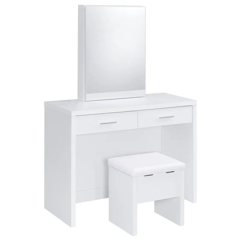 Coaster Furniture Bunbury 930280 Makeup Vanity Table Set Storage Mirror and Stool - White