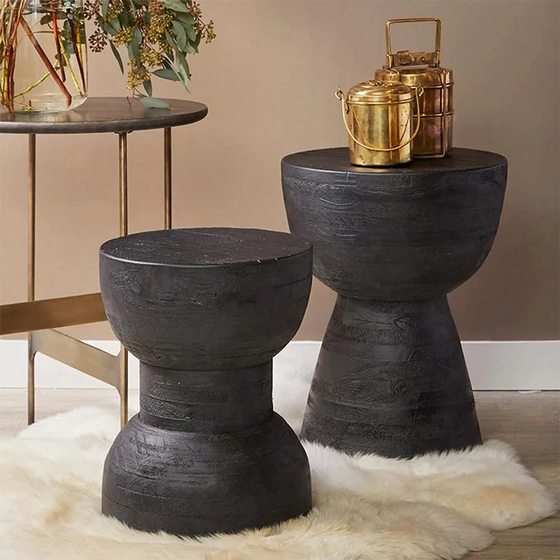 Contemporary Scandinavian Round Side Table: Hourglass Design - Art Deco Black End Table For Living Room