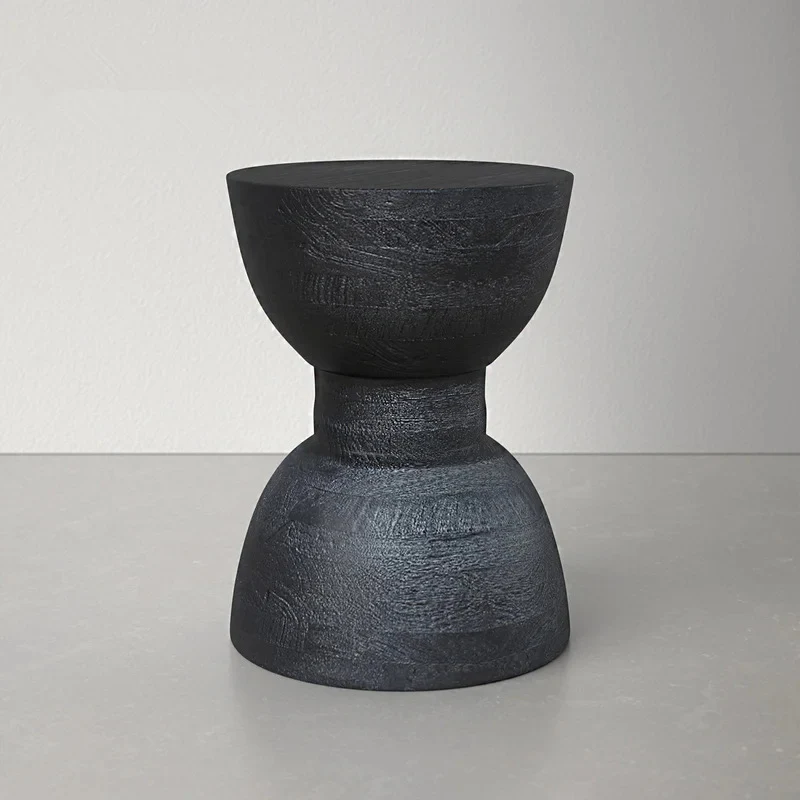 Contemporary Scandinavian Round Side Table: Hourglass Design - Art Deco Black End Table For Living Room