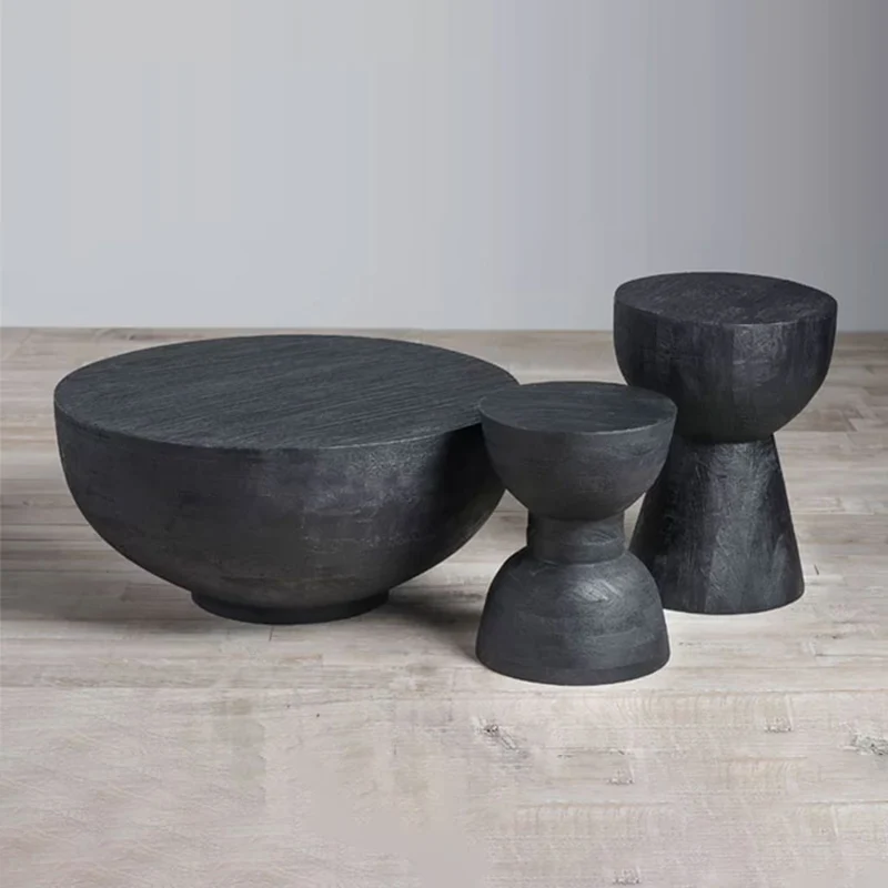 Contemporary Scandinavian Round Side Table: Hourglass Design - Art Deco Black End Table For Living Room