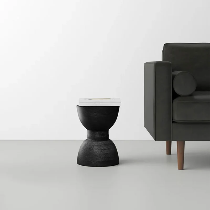 Contemporary Scandinavian Round Side Table: Hourglass Design - Art Deco Black End Table For Living Room