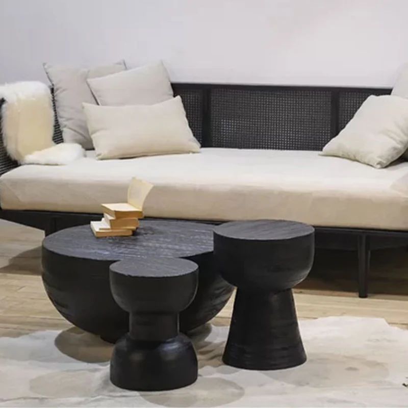 Contemporary Scandinavian Round Side Table: Hourglass Design - Art Deco Black End Table For Living Room