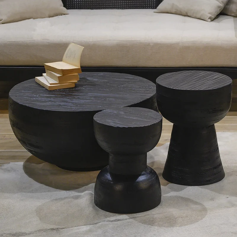 Contemporary Scandinavian Round Side Table: Hourglass Design - Art Deco Black End Table For Living Room