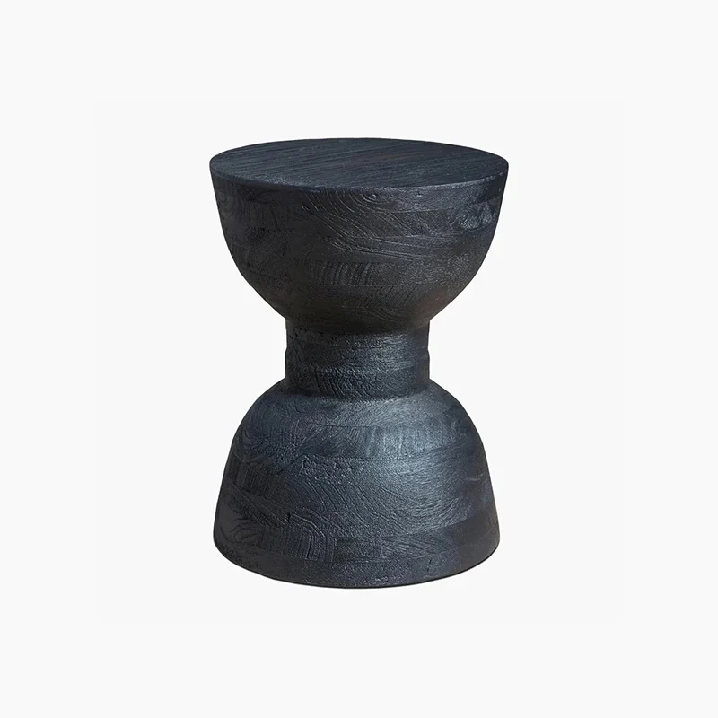 Contemporary Scandinavian Round Side Table: Hourglass Design - Art Deco Black End Table For Living Room