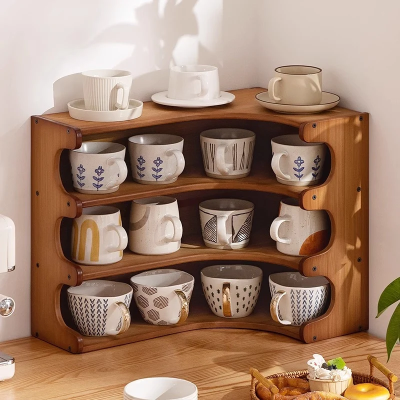 Traditional Vintage Rectangular Nan Bamboo Plywood Desktop Storage Shelf 3/4-Tier For Kitchen & Living Room