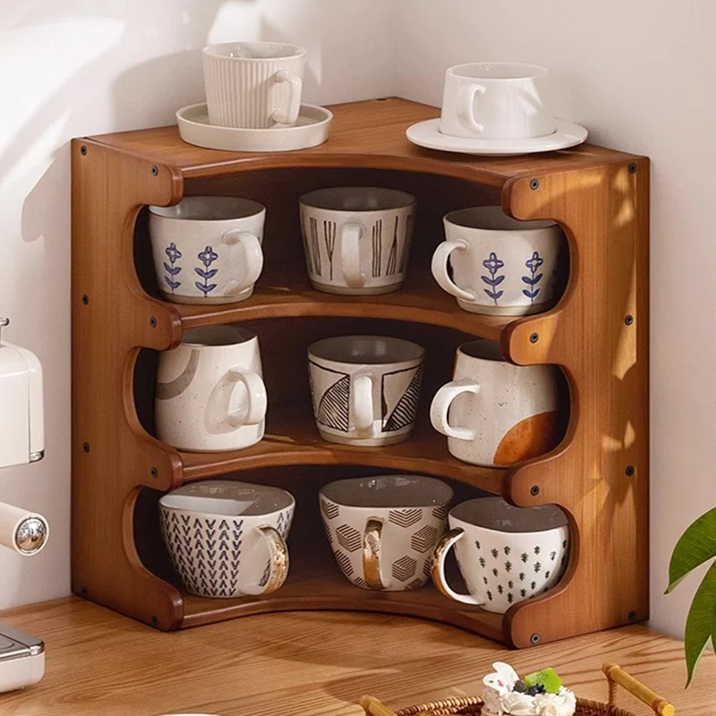 Traditional Vintage Rectangular Nan Bamboo Plywood Desktop Storage Shelf 3/4-Tier For Kitchen & Living Room