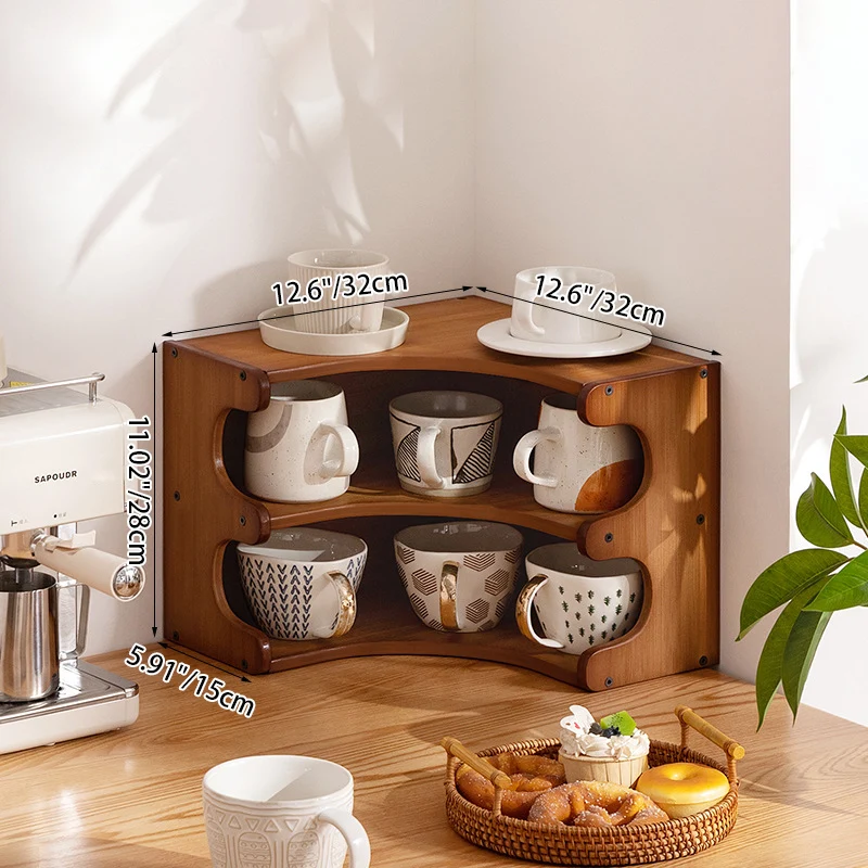 Traditional Vintage Rectangular Nan Bamboo Plywood Desktop Storage Shelf 3/4-Tier For Kitchen & Living Room
