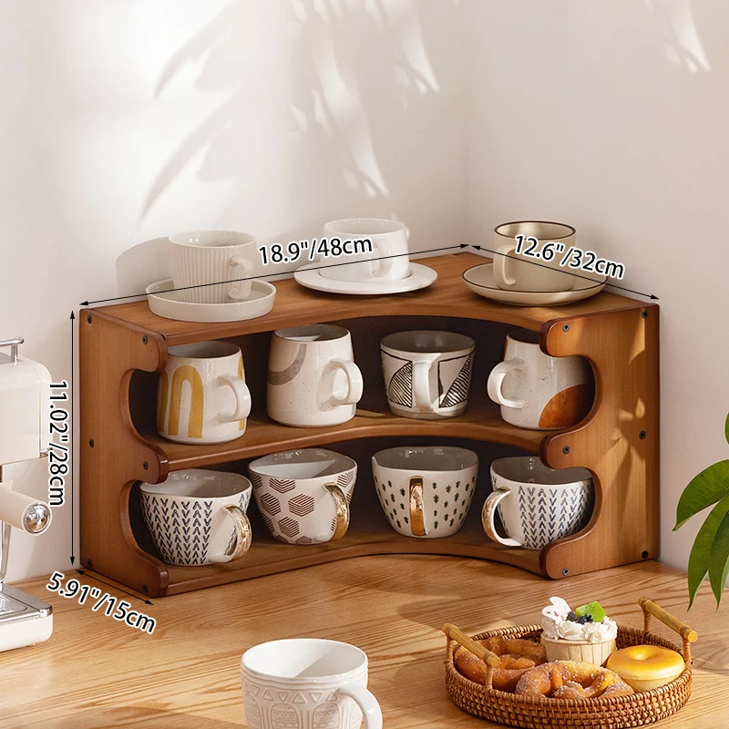 Traditional Vintage Rectangular Nan Bamboo Plywood Desktop Storage Shelf 3/4-Tier For Kitchen & Living Room
