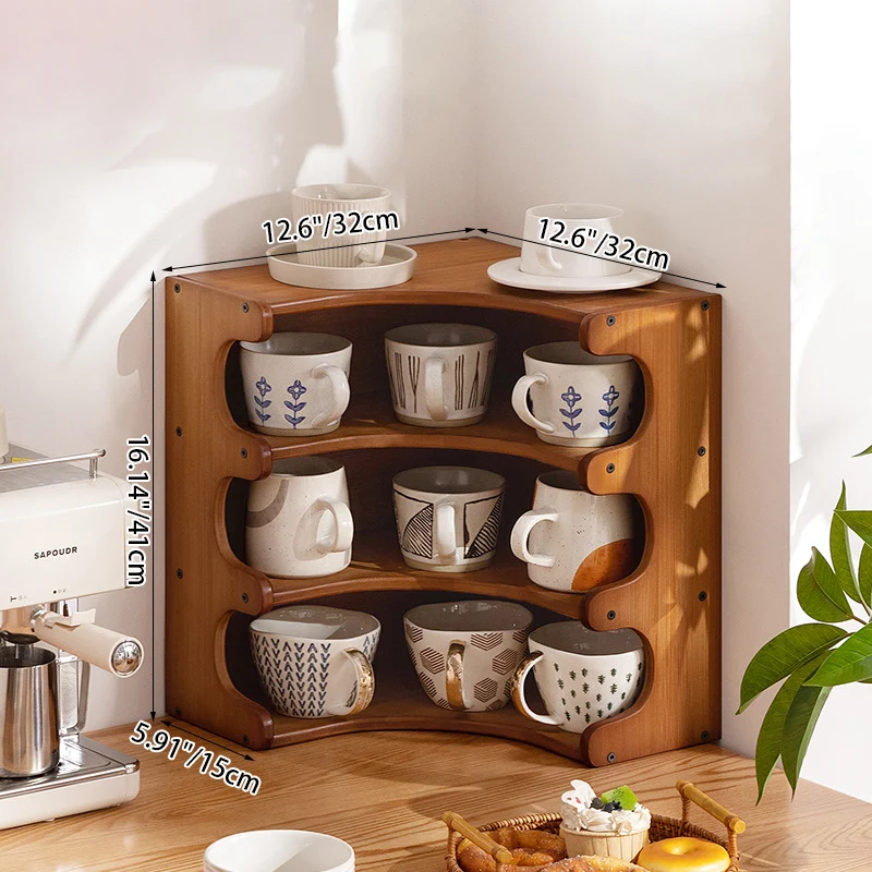 Traditional Vintage Rectangular Nan Bamboo Plywood Desktop Storage Shelf 3/4-Tier For Kitchen & Living Room
