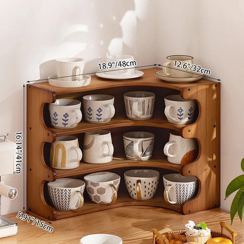 Traditional Vintage Rectangular Nan Bamboo Plywood Desktop Storage Shelf 3/4-Tier For Kitchen & Living Room