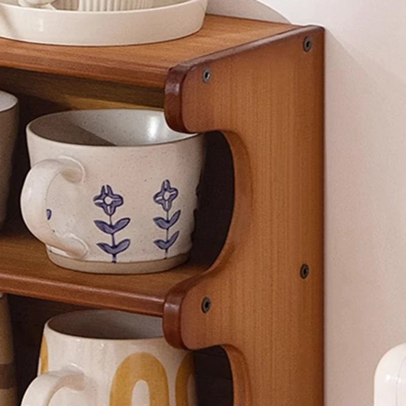 Traditional Vintage Rectangular Nan Bamboo Plywood Desktop Storage Shelf 3/4-Tier For Kitchen & Living Room